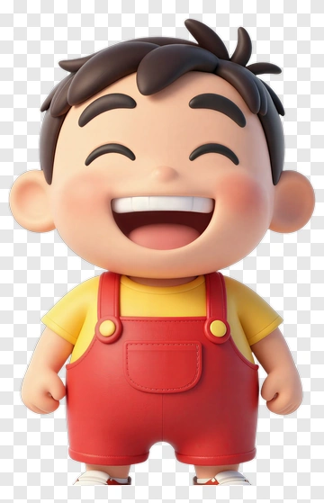 Cartoon Boy Smiling In Red Overalls PNG