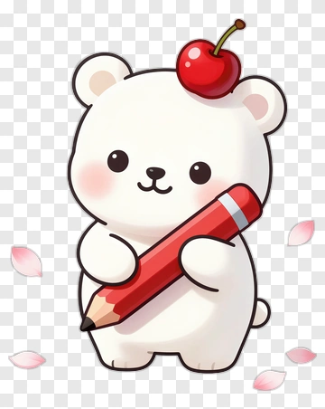 Cute Cartoon Bear Holding A Red Pencil PNG