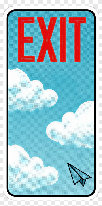 Exit Sign With Paper Airplane And Clouds PNG