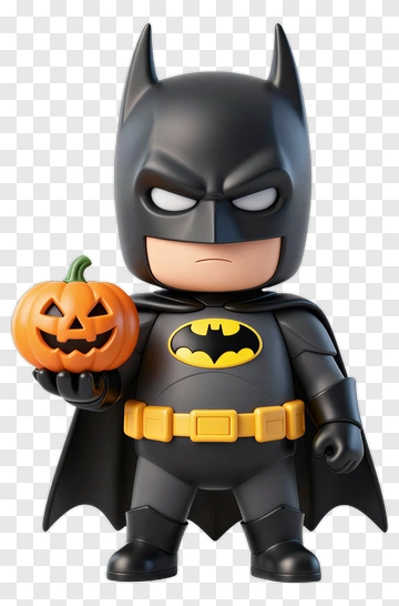 Cartoon Batman Holding A Halloween Pumpkin PNG