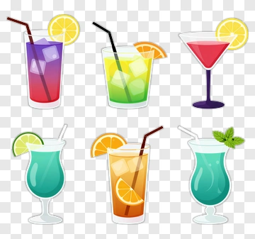 Colorful Cocktail Drinks With Garnishes PNG