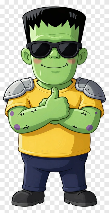 Cartoon Frankenstein Character With Sunglasses PNG