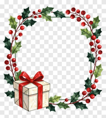 Christmas Wreath With Gift Box PNG