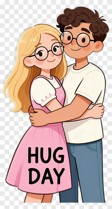 Cartoon Couple Celebrating Hug Day PNG