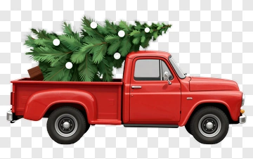 Red Pickup Truck With Christmas Tree PNG