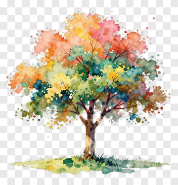 Colorful Watercolor Tree PNG