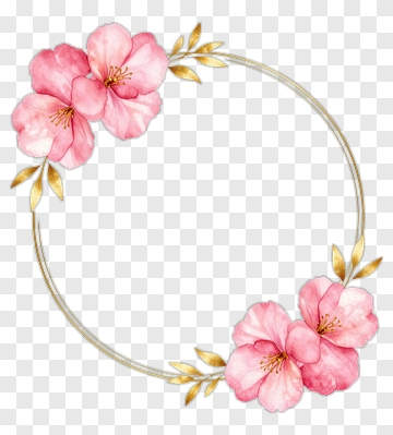 Pink Floral Wreath With Golden Leaves PNG
