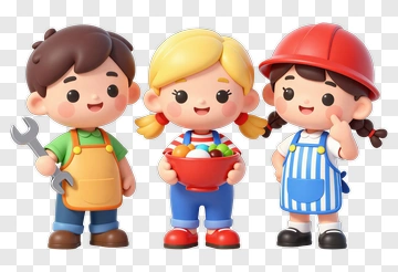 Cartoon Children Holding Tools And Food PNG
