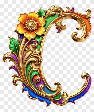 Ornate Letter C With Floral Design PNG