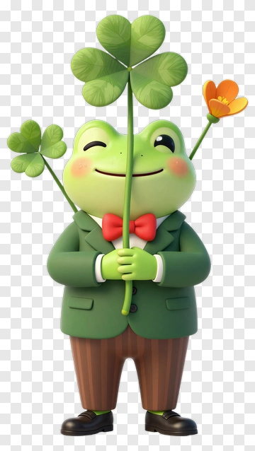 Cartoon Frog Holding Clover And Flower PNG