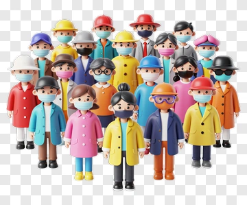Colorful Cartoon People Wearing Masks PNG