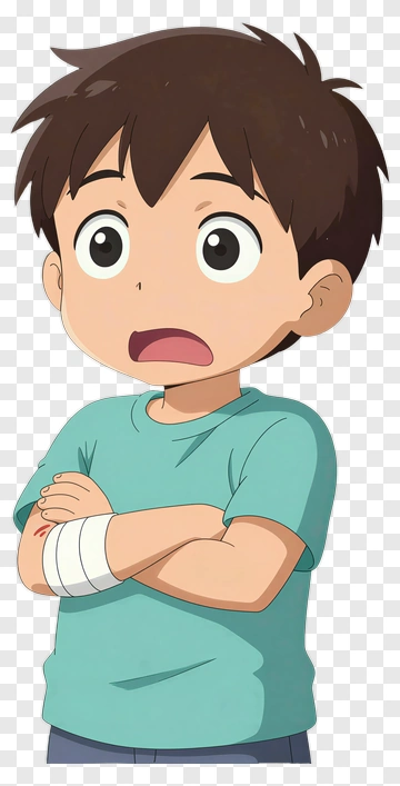 Surprised Boy With A Bandage On His Arm PNG