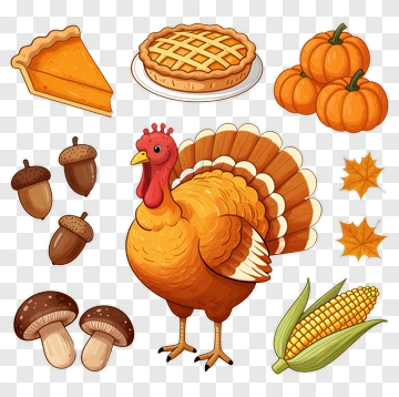 Thanksgiving Turkey With Pie And Seasonal Vegetables PNG