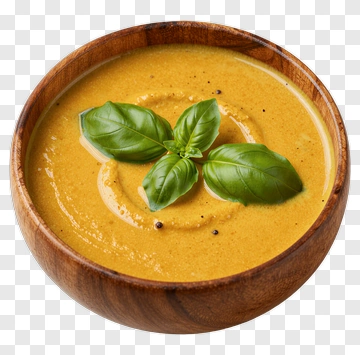Bowl Of Creamy Pumpkin Soup With Fresh Basil PNG