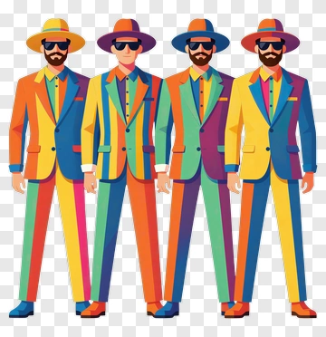 Colorful Group Of Men In Suits PNG