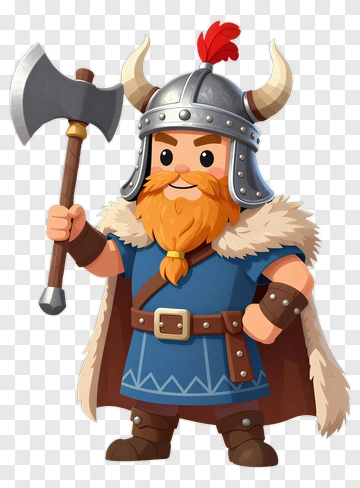 Cartoon Viking Warrior Holding An Axe PNG
