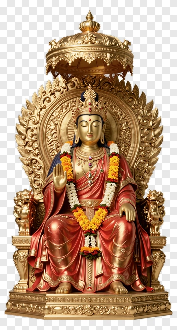 Golden Buddha Statue With Floral Garlands PNG