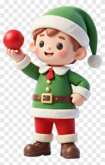 Cartoon Elf Holding A Red Ornament PNG