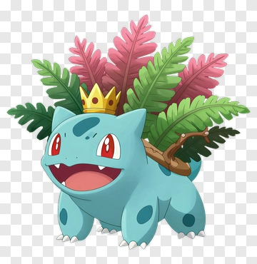 Bulbasaur With Ferns And Crown PNG