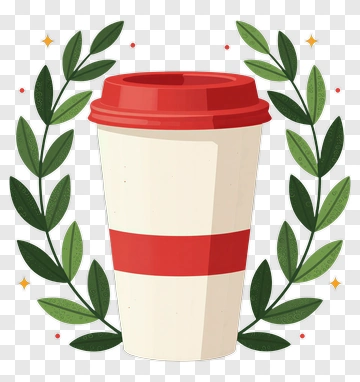 Coffee Cup Surrounded By Leaves PNG