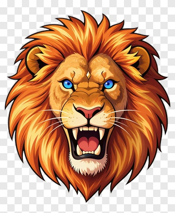 Cartoon Lion Head With Fierce Expression PNG