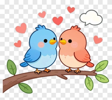 Cartoon Love Birds On A Branch PNG