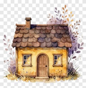 Watercolor House Surrounded By Flowers PNG