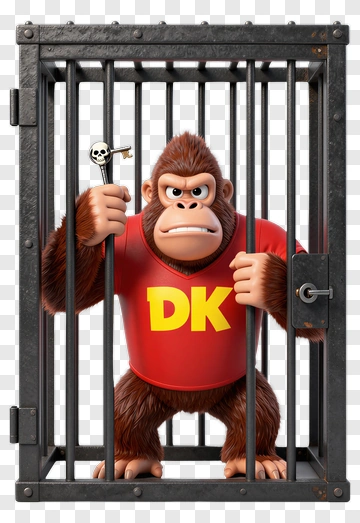 Cartoon Gorilla In A Cage Holding A Key PNG