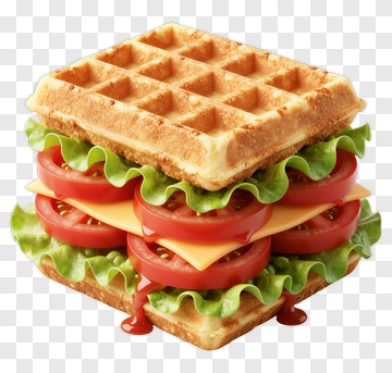 Waffle Sandwich With Lettuce, Tomato, And Cheese PNG