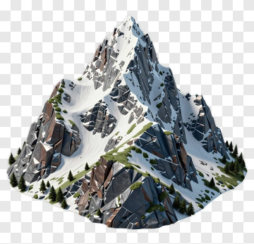 3D Mountain With Snow And Rocks PNG