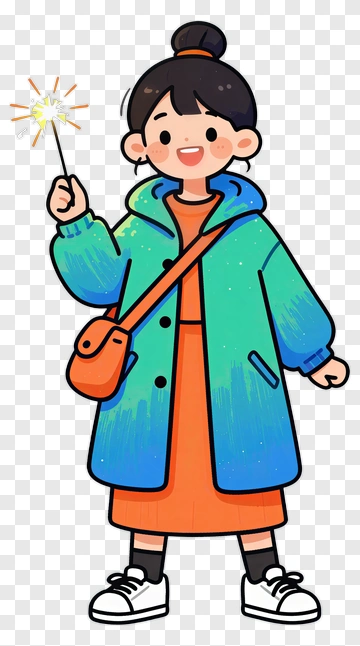 Cartoon Girl Holding A Sparkler PNG