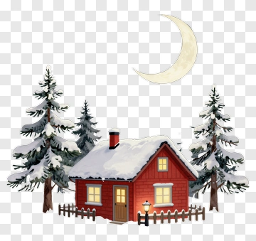 Winter Cabin Surrounded By Snowy Trees PNG