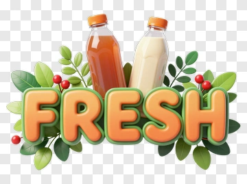 Fresh Juice Bottles With Green Leaves PNG