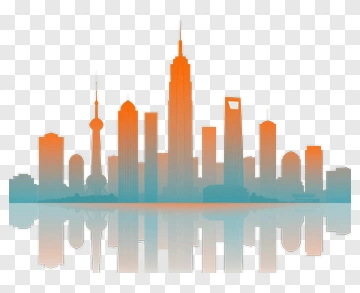 City Skyline Silhouette With Reflection PNG