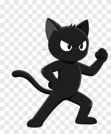 Cartoon Black Cat Posing Aggressively PNG