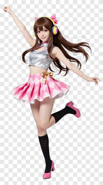 Dancing Character In A Pink Skirt With Headphones PNG
