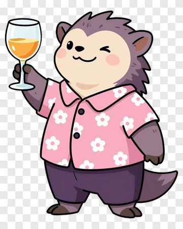 Cartoon Hedgehog Holding A Drink PNG