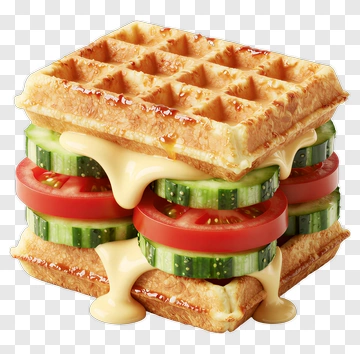 Waffle Sandwich With Cheese, Tomato, And Cucumber PNG