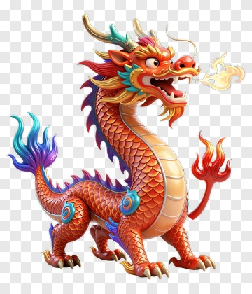 Colorful Chinese Dragon Breathing Fire PNG