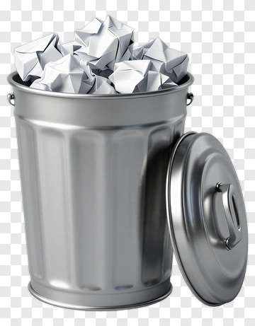 Silver Trash Can Filled With Crumpled Paper PNG