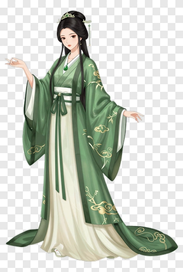 Elegant Woman In Traditional Green Dress PNG