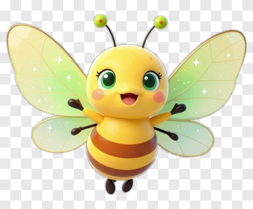 Cartoon Bee With Green Wings PNG