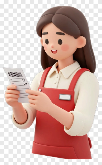 3D Cashier Holding A Receipt PNG