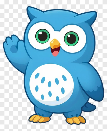 Cartoon Blue Owl Waving Hello PNG