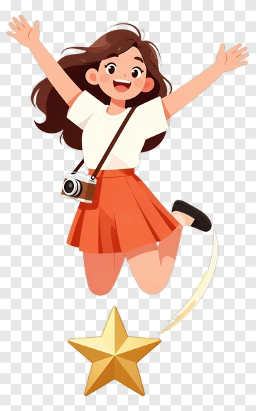Cartoon Girl Jumping With A Camera PNG