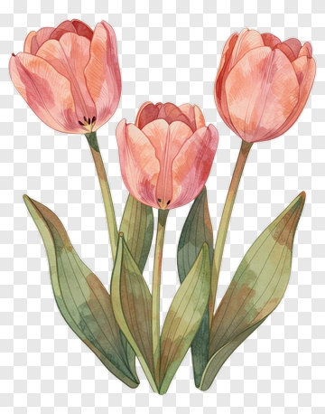 Watercolor Pink Tulips PNG