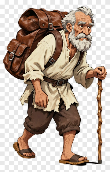 3D Elderly Man Carrying A Backpack PNG