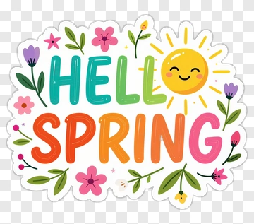 Hello Spring Sticker With Sun And Flowers PNG