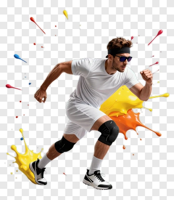 Athlete Running With Colorful Paint Splashes PNG