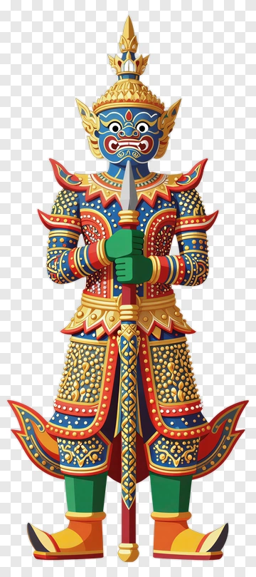 Colorful Thai Giant Holding A Sword PNG
